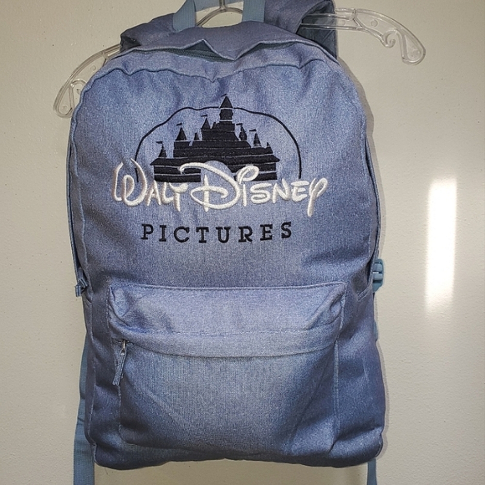 Disney Backpack in a Faux Light Blue Demin Look Featuring the Iconic Disney Logo